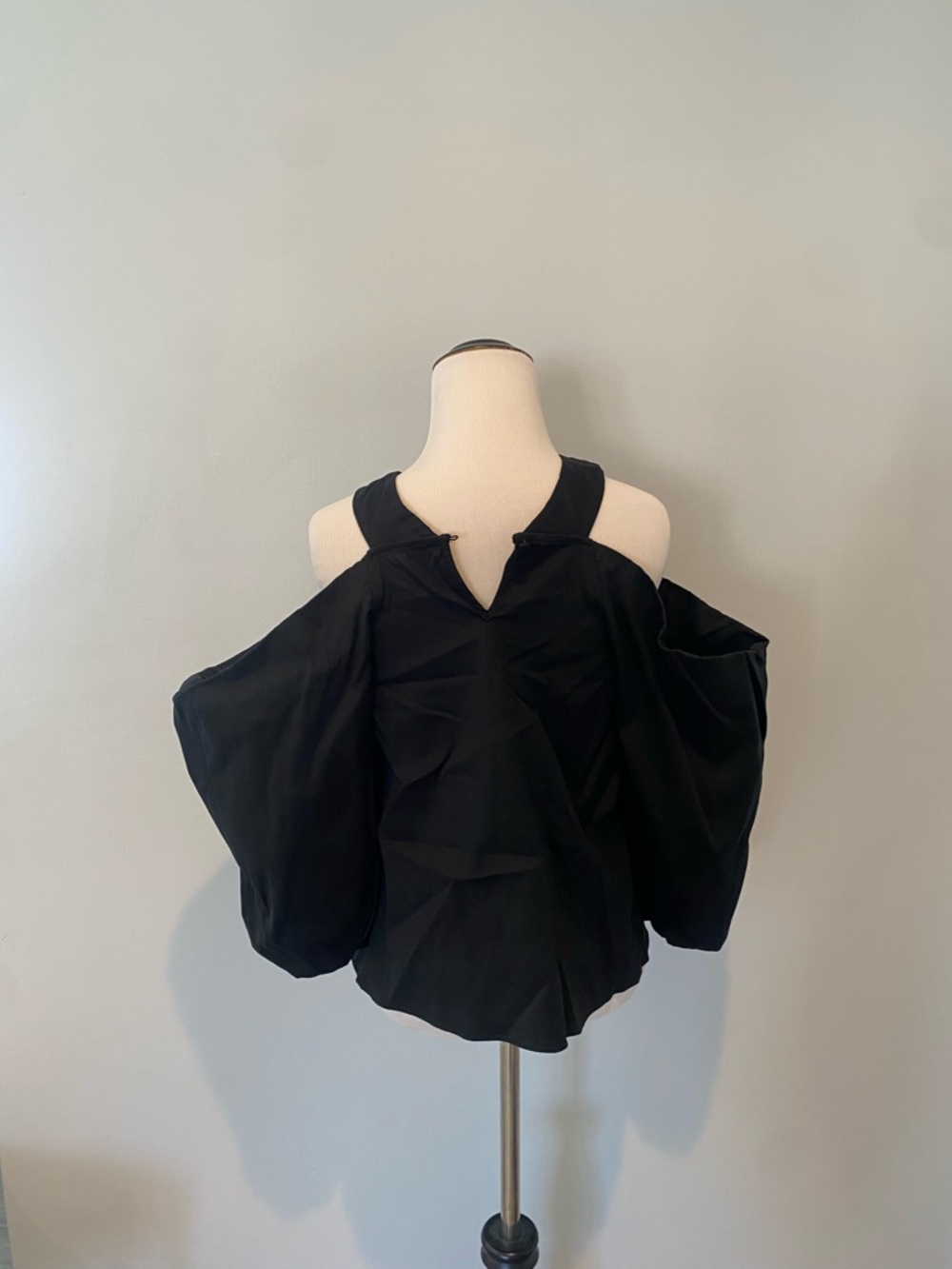 INC International Concepts Black Cold-Shoulder Tie Halter Blouse - Picture 3 of 4
